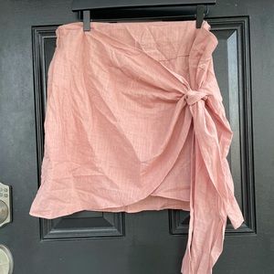 1X/2X Pink Linen Wrap Tye Side Zipper SHEIN Skort